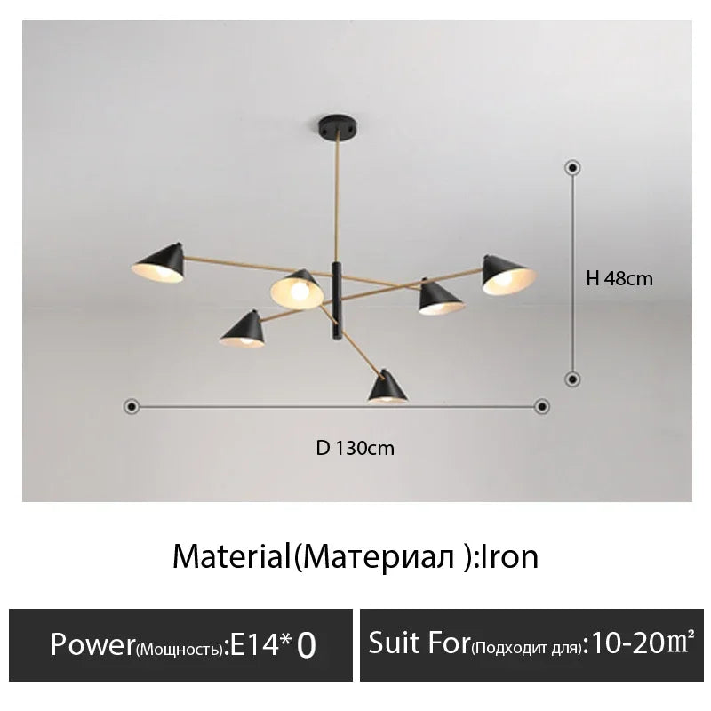 Suspension Cuisine Design Cônes Noirs 4, 6 ou 8 Lampes, Ø 130 cm