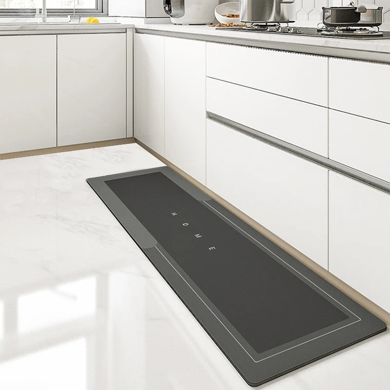 Tapis de Cuisine Diatomite Antidérapant Gris à Bordure Claire, 3 Teintes