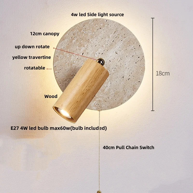 Applique Salle de Bain Travertin, Globe en Verre ou Spot en Bois