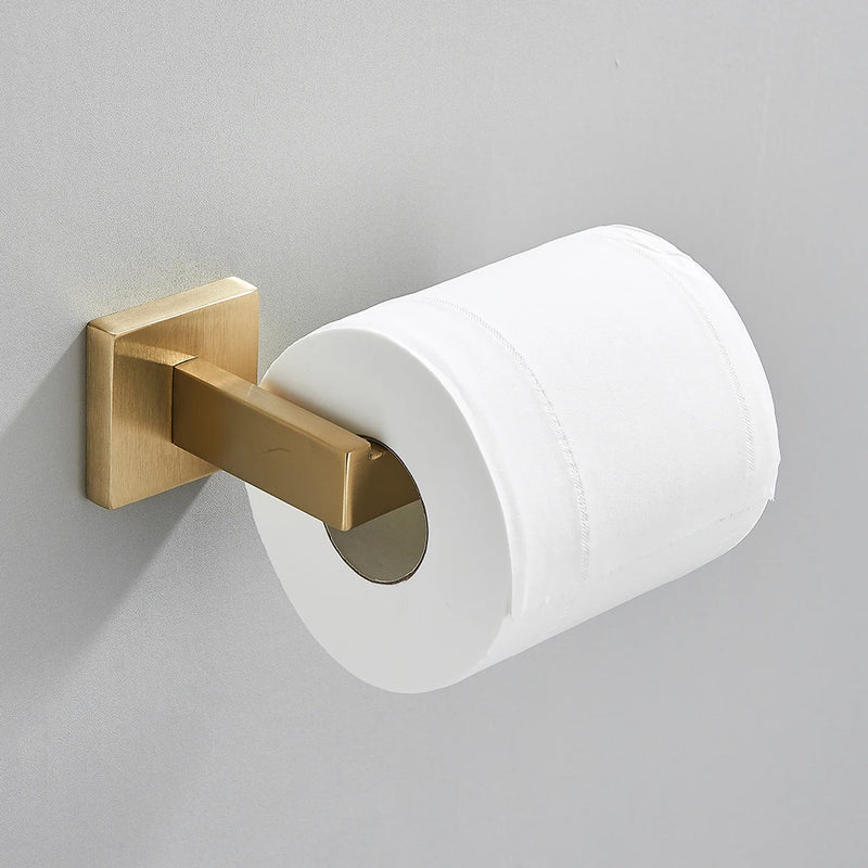 Accessoires Salle de Bain Doré Brossé Carré à la Pièce, 6 Articles