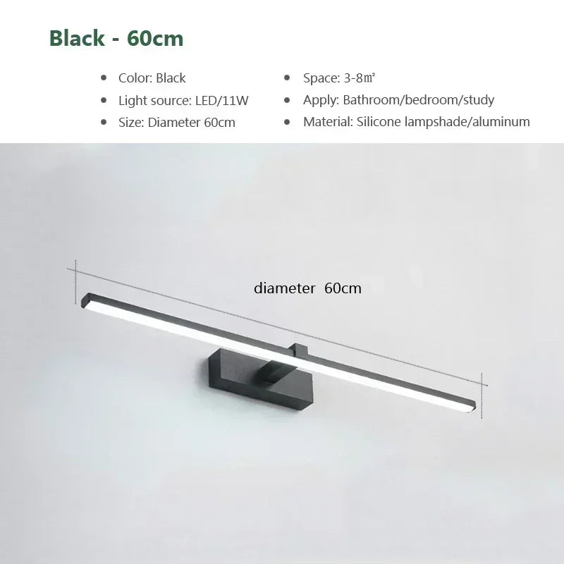 Applique Salle de Bain LED Noire ou Blanche, 40 ou 60 cm