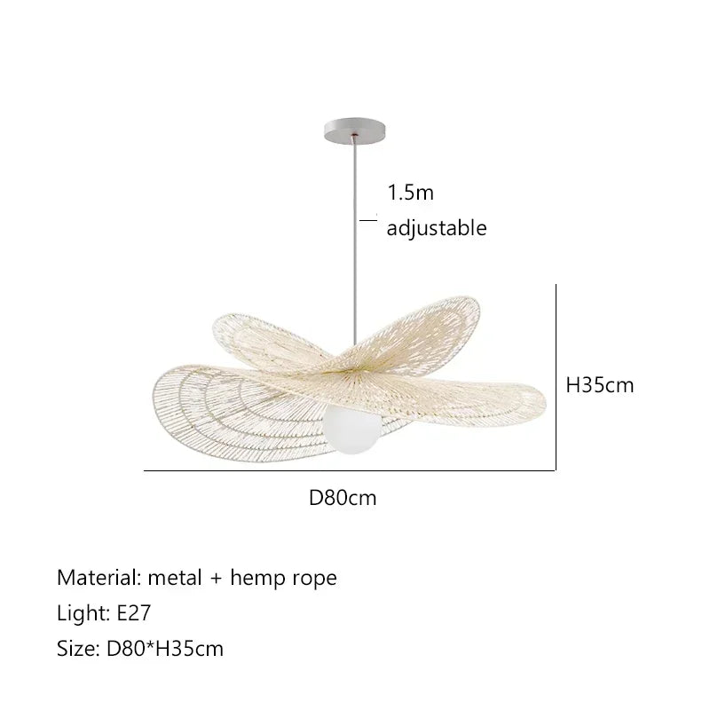 Suspension Cuisine Rotin Tressé Pétale, Brun ou Blanc, 40 à 100 cm