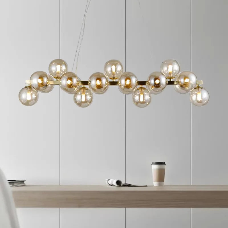 Lustre Suspension Cuisine Bulles de Verre, Cercle Doré, 15 à 25 Globes