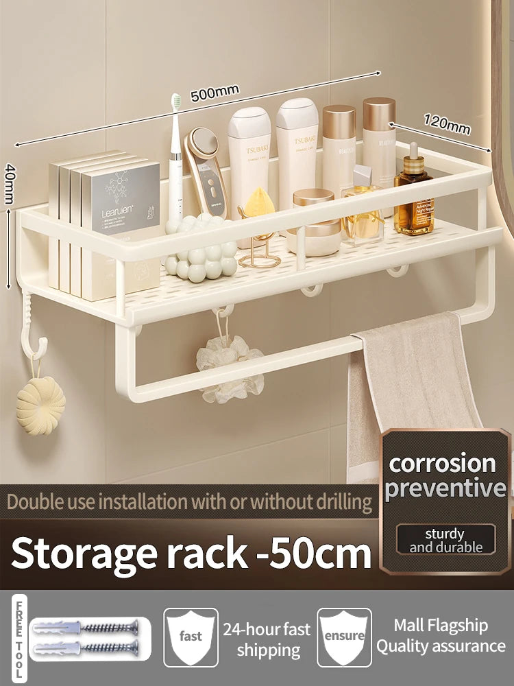 Étagère de Douche Murale Aluminium Avec ou Sans Perçage 30 à 60 cm