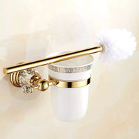 Porte-Brosse WC Mural Doré ou Chromé, Coupelle Céramique et Brosse