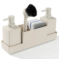 Distributeur de Savon Cuisine Double avec Plateau, Porte-Éponge et Brosse
