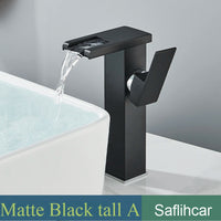Mitigeur Lavabo Cascade LED Noir, Doré ou Chromé, Bec Court ou Haut