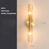 Applique Murale Verre Double Tube G9, Support Noir ou Doré, 52 cm