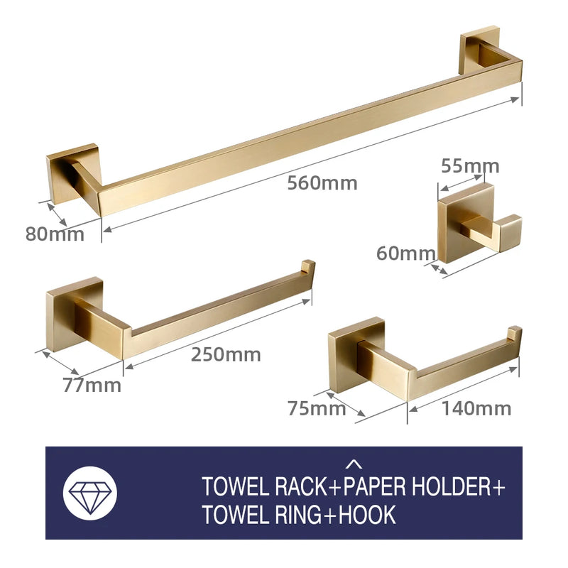 Accessoires Salle de Bain Doré Brossé à la Pièce ou en Kit