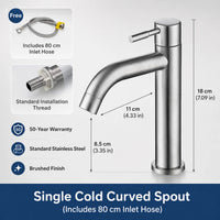 Mitigeur Lavabo Inox 304 Brossé, 7 Configurations