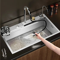 Évier Cuisine Inox 304 Cascade 1 Bac avec Robinet, 3 Largeurs