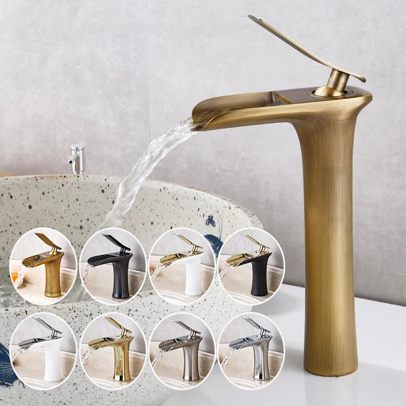 Mitigeur Lavabo Cascade Laiton, 9 Finitions, Bas ou Haut