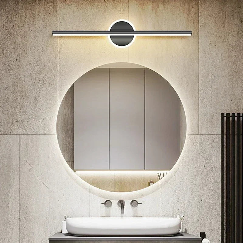 Applique Salle de Bain Noire LED avec Disque Mural pour Miroir, 40 à 80 cm