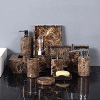 Accessoires Salle de Bain Marbre Marron Foncé à la Pièce, 9 Articles
