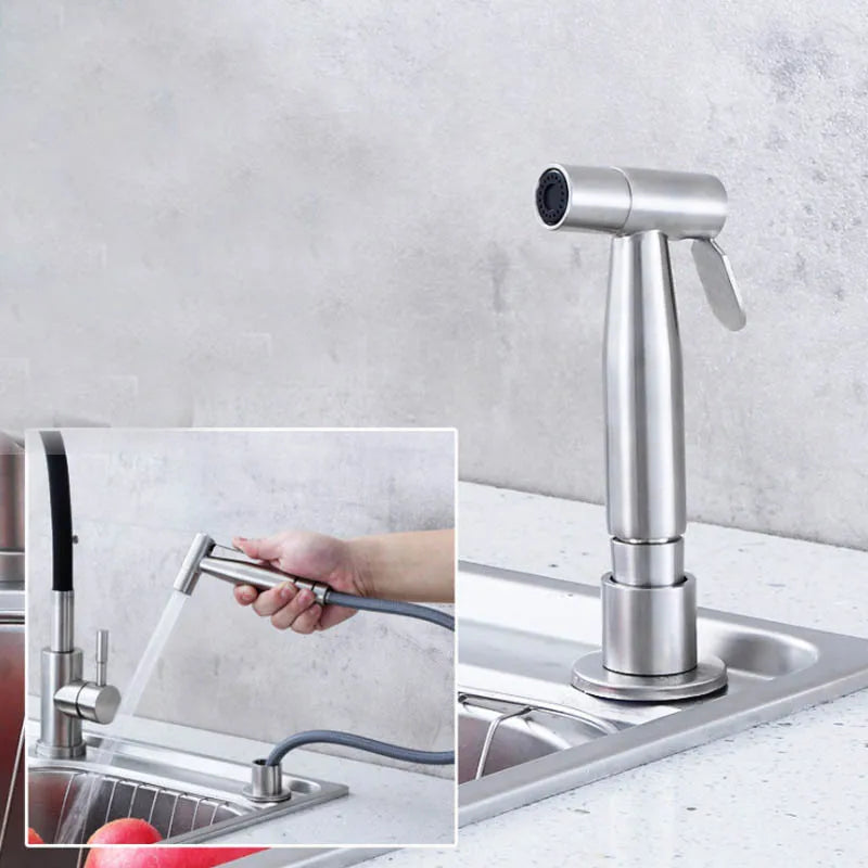 Douchette Évier Cuisine Extractible Inox avec Socle, Noir ou Brossé