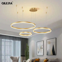 Suspension Cuisine Anneaux LED Design Moderne, Noir, Blanc ou Doré, 1 à 5 Anneaux