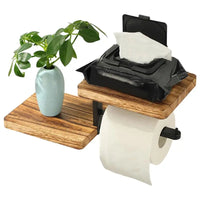 Porte-Papier Toilette Mural avec 2 Étagères en Bois, Support Métal Noir