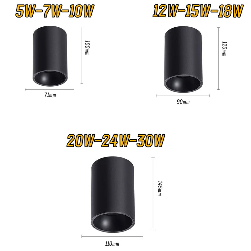 Spot LED Cuisine Cylindrique en Saillie, 3 Finitions, 5 à 30 W