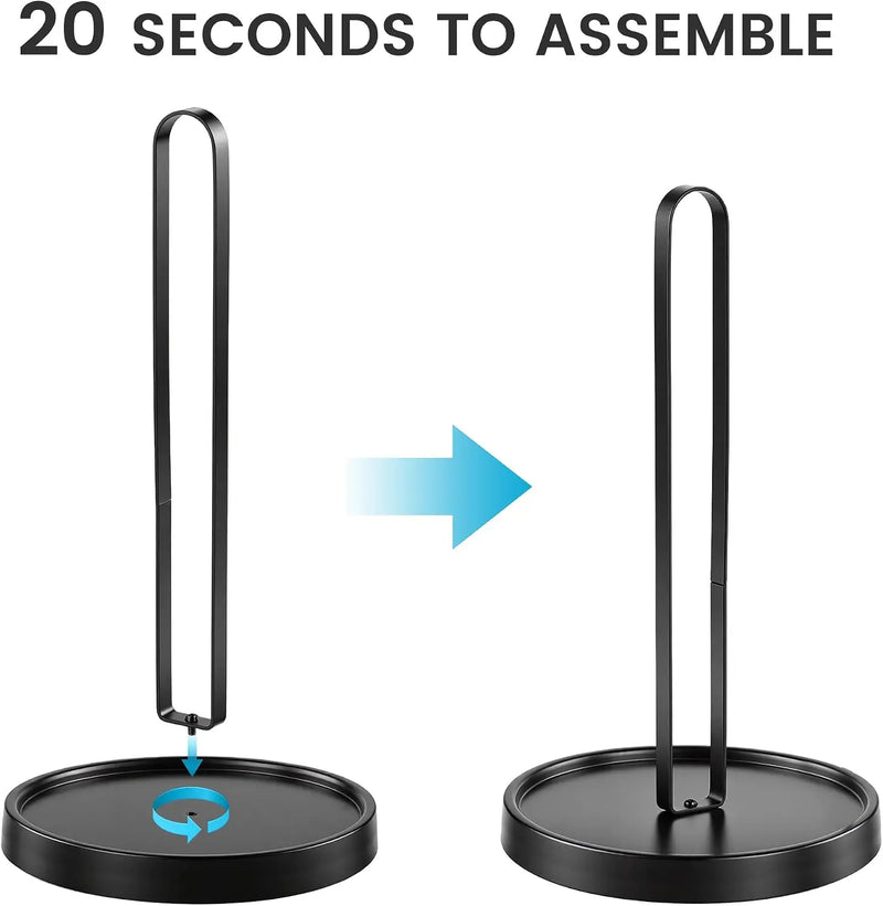 Porte-Essuie-Tout Noir Mat sur Pied en Acier, Base Antidérapante 31 cm