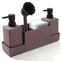 Distributeur de Savon Cuisine Double avec Plateau, Porte-Éponge et Brosse