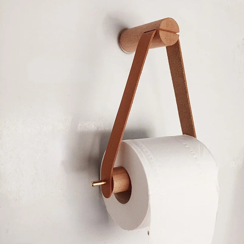 Porte-Serviette Mural en Bois, Corde ou Cuir