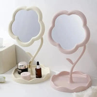 Miroir de Table Fleur avec Plateau de Rangement, Rose, Blanc ou Jaune