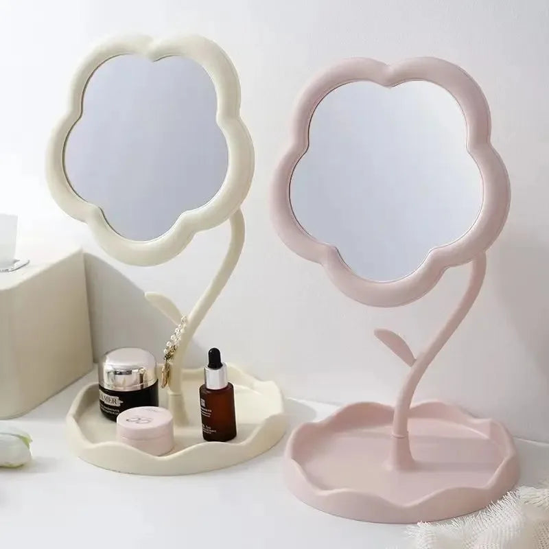 Miroir de Table Fleur avec Plateau de Rangement, Rose, Blanc ou Jaune