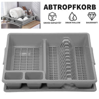 Égouttoir à Vaisselle Plastique Gris avec Plateau et Compartiments à Couverts 45 cm