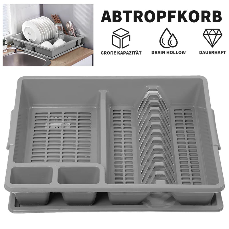 Égouttoir à Vaisselle Plastique Gris avec Plateau et Compartiments à Couverts 45 cm