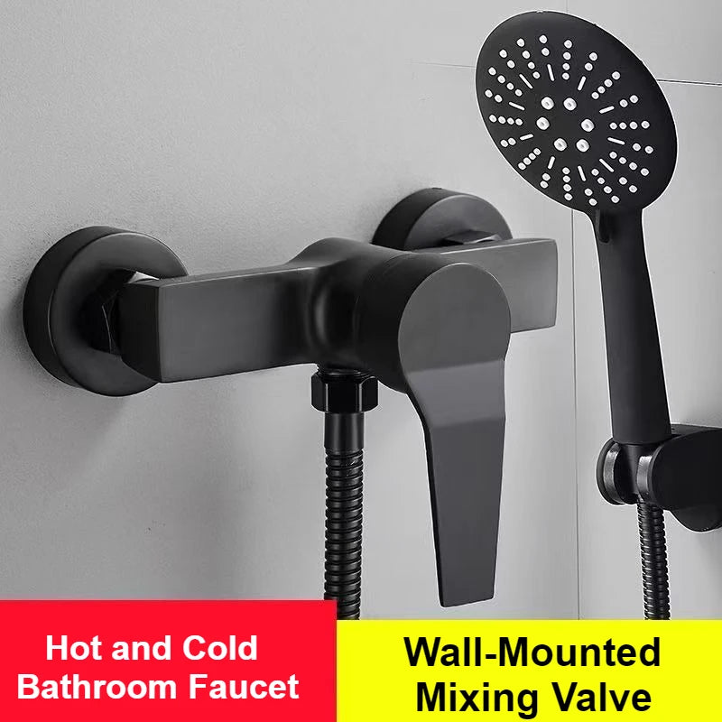 Mitigeur Douche Mural Noir Mat, Seul ou avec Douchette et Flexible