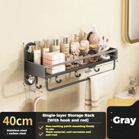 Étagère Salle de Bain Inox Gris Anthracite, Sans Perçage, Barre en Option