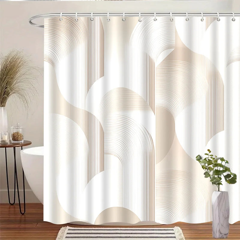 Rideau de Douche Arches Beiges Minimaliste, 12 Crochets, 180 x 180 cm