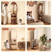 Miroir sur Pied Rotatif avec Porte-Manteau Arqué Bois 168 cm