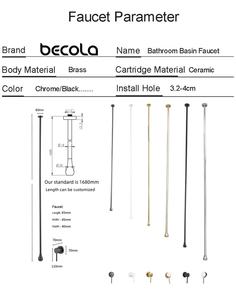 Mitigeur de Lavabo Design Plafond avec Bec Vertical