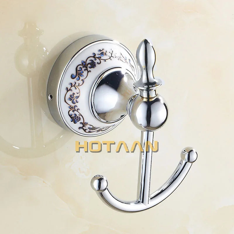 Accessoires Salle de Bain Chromé Décor Céramique Bleue à la Pièce, 11 Articles