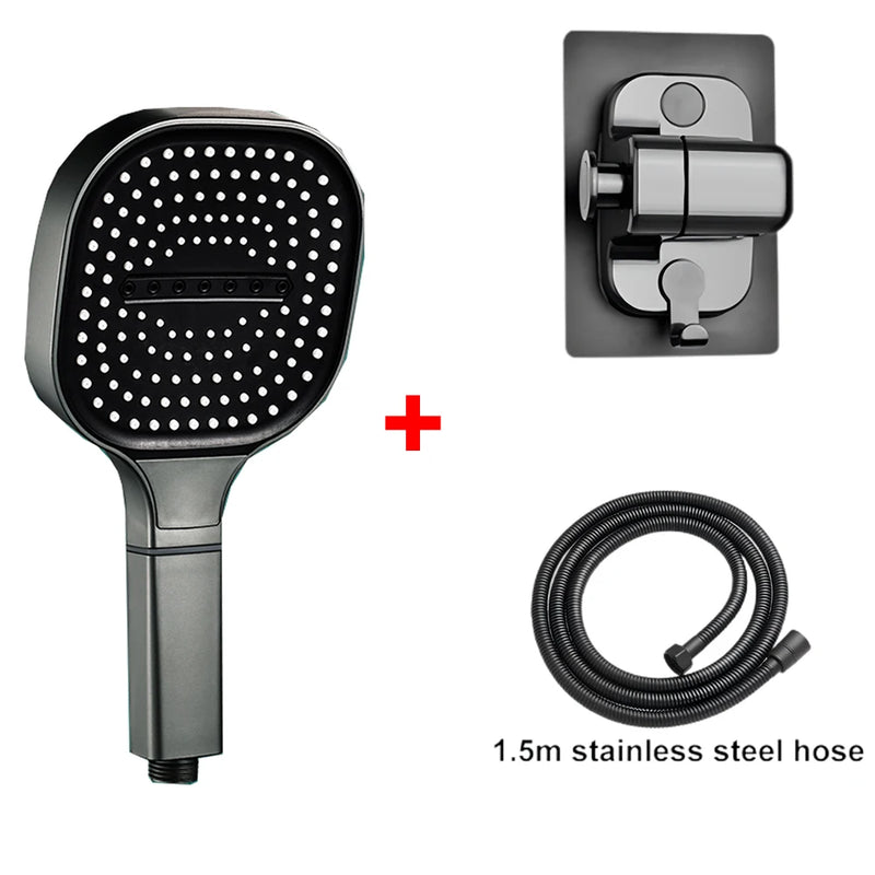 Pommeau de Douche Carré 13 cm, 3 Modes, Noir, Gris ou Argenté