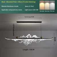 Suspension Cuisine Îlot LED Linéaire Montagne Acrylique, 100 à 150 cm