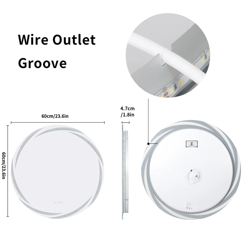 Miroir LED Rond Salle de Bain Éclairage Spirale Anti-Buée Tactile