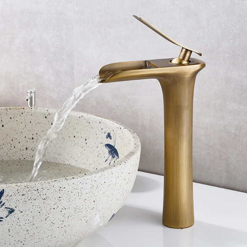 Mitigeur Lavabo Cascade Laiton, 9 Finitions, Bas ou Haut