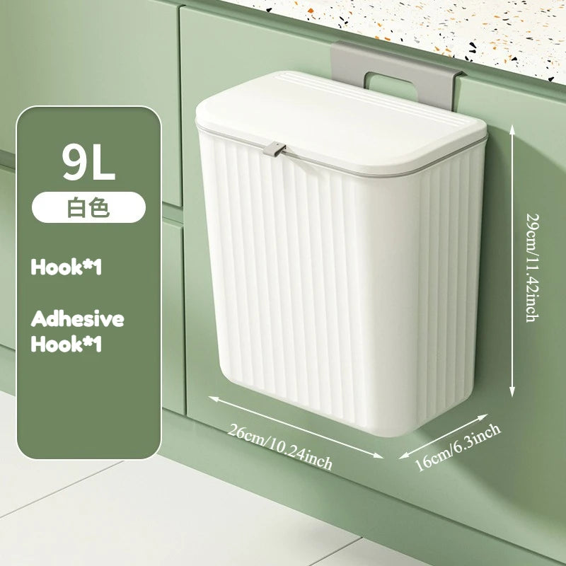 Poubelle Murale de Cuisine Blanche à Couvercle Rabattable, 7 ou 9 L