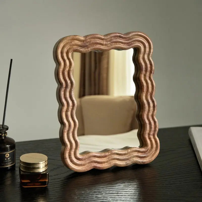 Miroir de Table en Bois à Poser, Cadre Ondulé ou Arrondi