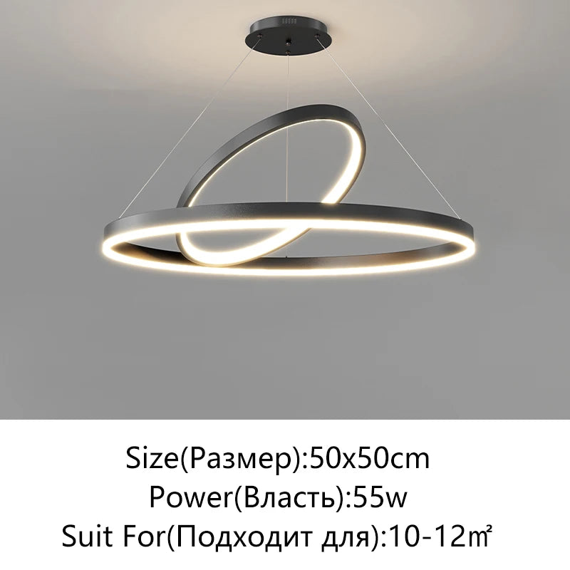 Suspension Cuisine Anneaux LED Noir ou Blanc, Ø 50 à 100 cm
