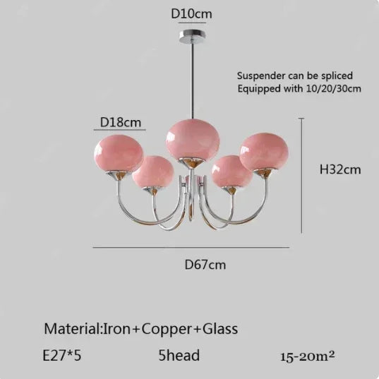 Suspension Cuisine Lustre Verre Rose, 3 ou 5 Têtes, Doré ou Chromé