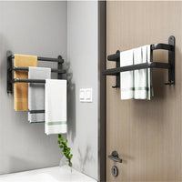 Porte-Serviette Mural Noir Sans Perçage Aluminium 1 à 3 Barres