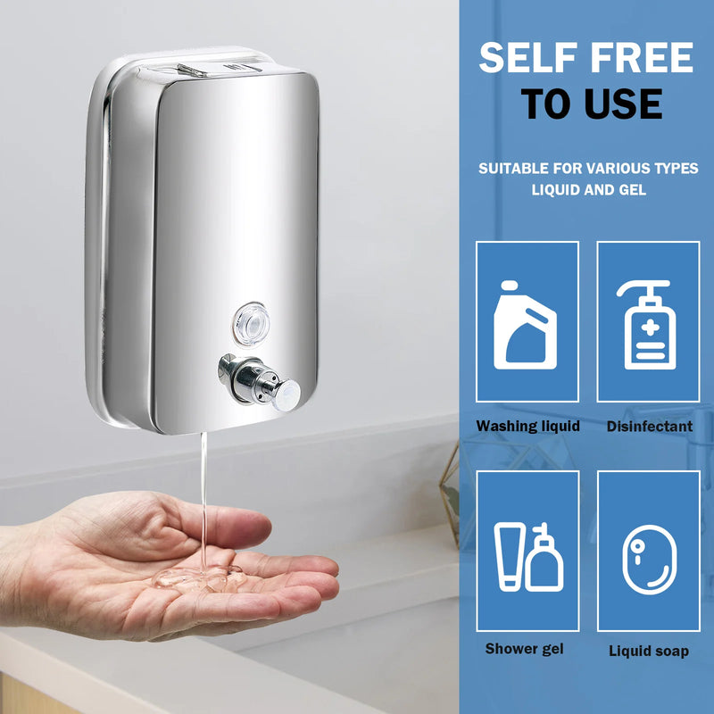 Distributeur de Savon Mural en Inox Grande Capacité