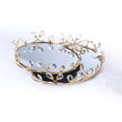 Plateau Miroir Rond Doré avec Pendeloques Transparentes 25 ou 30 cm
