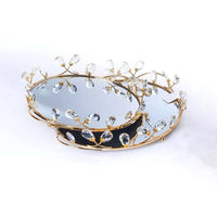 Plateau Miroir Rond Doré avec Pendeloques Transparentes 25 ou 30 cm