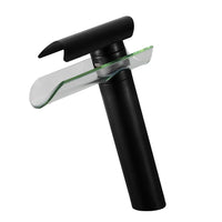 Mitigeur Lavabo Cascade Verre Chromé, Noir ou Nickel, Bec Court ou Haut
