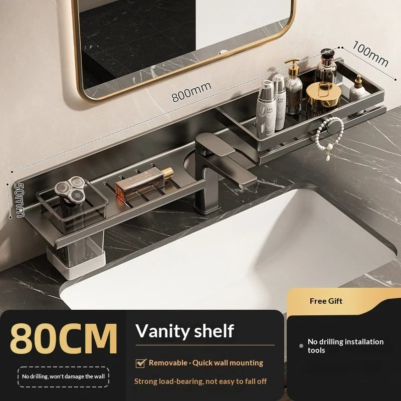 Étagère de Salle de Bain Inox Sans Perçage pour Lavabo