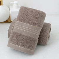 Serviette de Toilette Coton Taupe, Crème ou Bleu, Lignes Dorées 32 x 72 cm